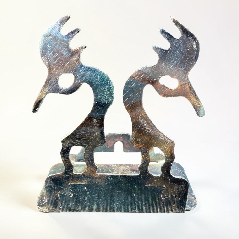 Iridescent Metal Kokopelli Business Card Holder Southwestern Desk Decor HandMade